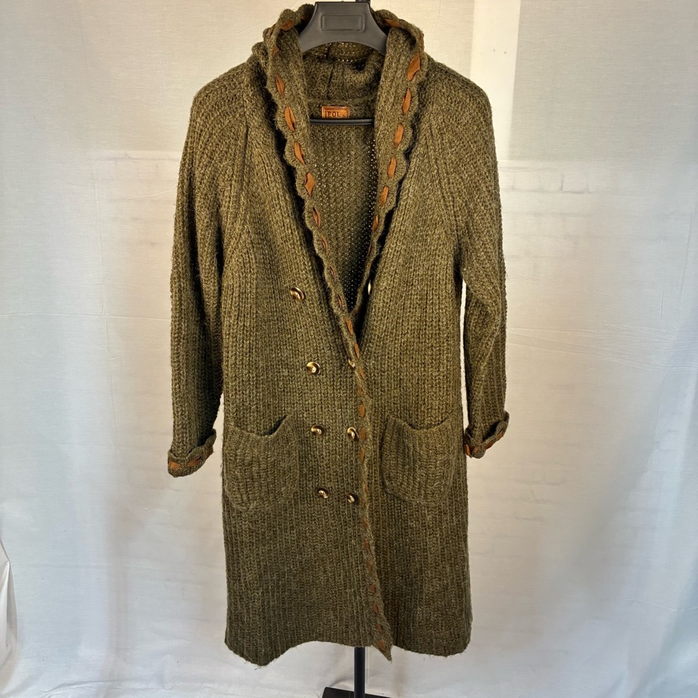 POL Diamond Weave Hooded Cardigan Elbow Patches‎ Whip Stitch S
